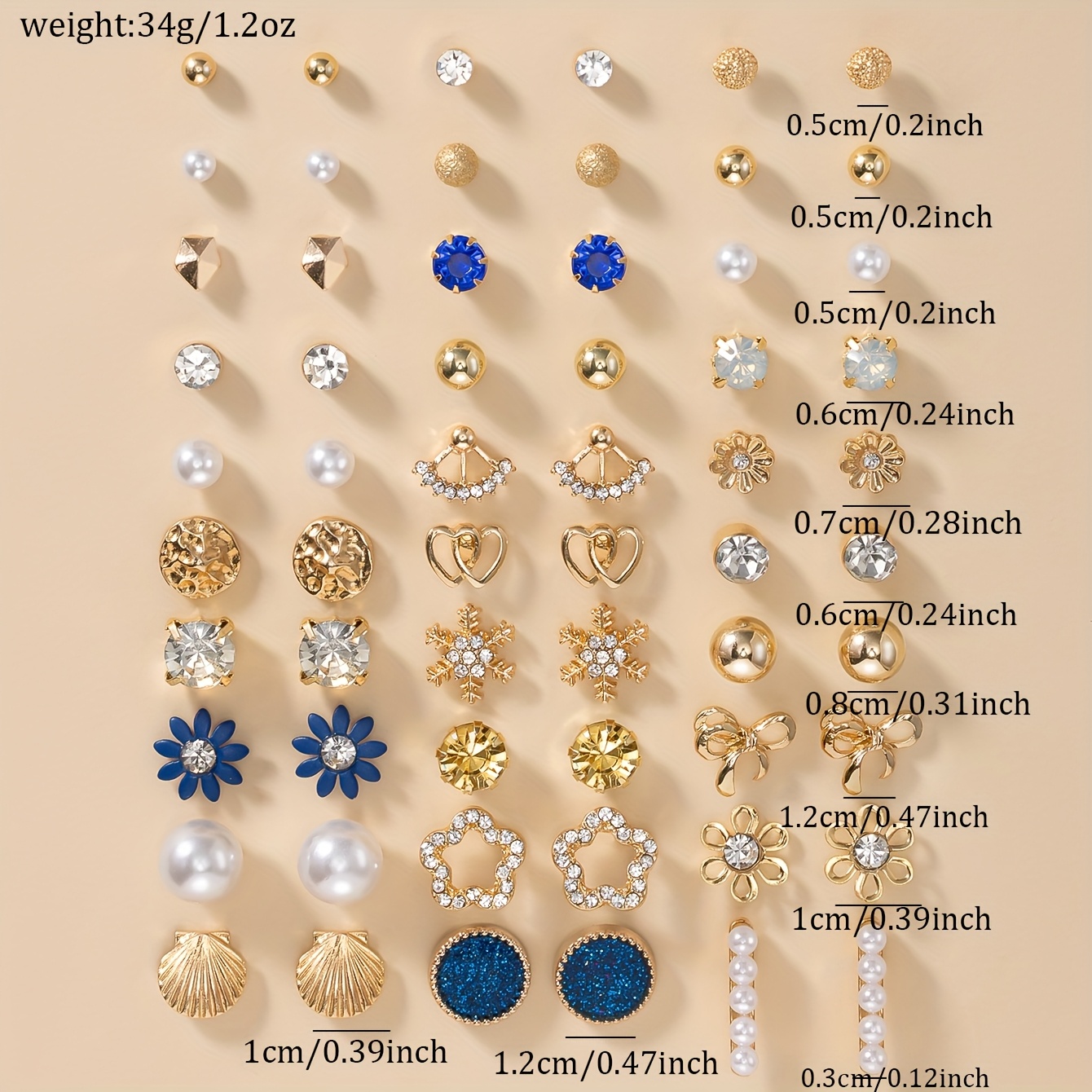 60pc Cute Flower & Heart-Shaped Earring Set
